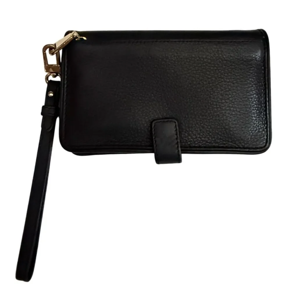 Tory Burch Black Leather Wristlet Wallet Clutch